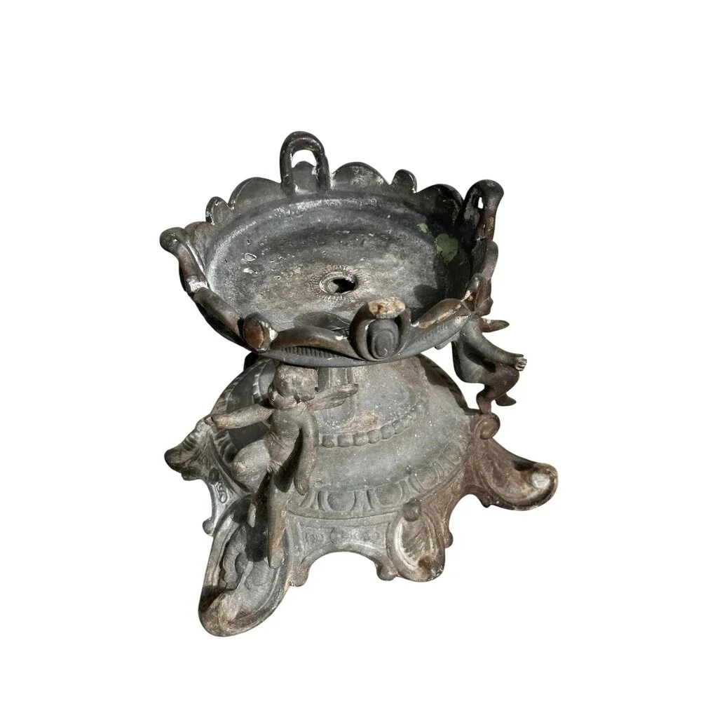 Dav Art NY Cast Metal Cherub Pedestal Base Rococo Putti Angel Candlestick